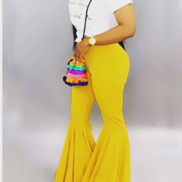 yellow bell bottom pants